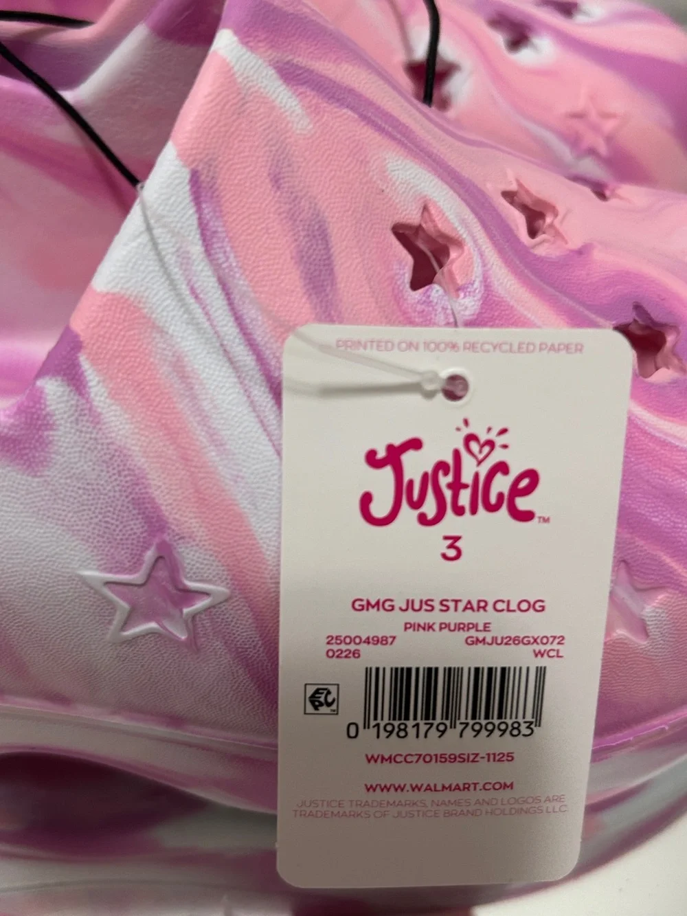 Justice Star Clog Pink Purple Marble Girls Size 3 NWT Platform Shoes
